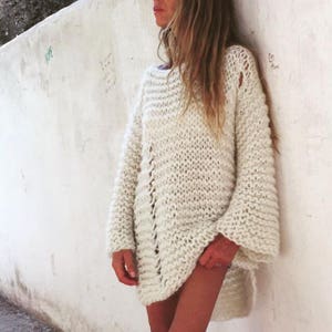 ivory white chunky alpaca and pima cotton blend Sweater dress, slouchy fit, with distressed detail, Y2K