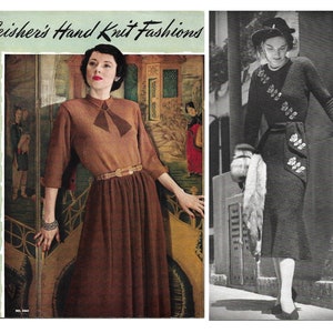 Vintage 1940s Knitting Pattern Booklet | 1948 Fleisher's Hand Knit Fashions Vol 84 | knit dresses dress sets suits blouses sweaters | PDF