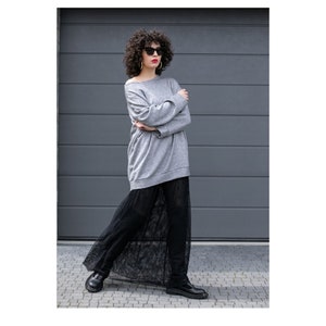 Oversized Fluffy Sweater, Long Maxi Skirt, Evening Party Polyester Net Skirt, Handmade Chunky Knit Sweater, Ruffled Mini Dress