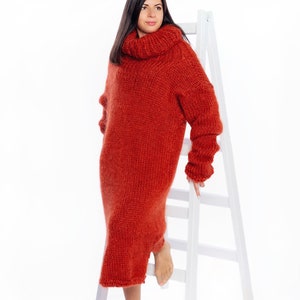 Beautiful Hand Knitted Fuzzy Mohair Long Dress, Turtleneck Mohair SweaterDress, Women Free Dresses for Holiday, Soft And Warm Knitted Tunic