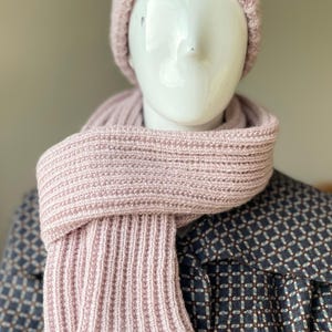 Winter Beanie and Scarf Set –Soft, Warm, Unique Knited Hat and Shoulder Wrap - Pink or Beige Knit Beanie with Scarf - Valentines day gift